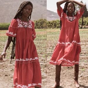 NWT The GREAT. Heirloom dress in Cherry Red